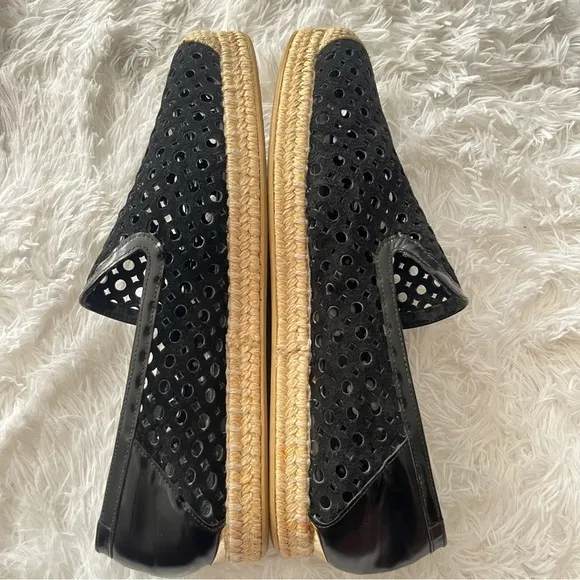 Stuart Weitzman Black Laser Cut Suede Espadrilles Size 10