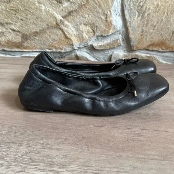 Stuart Weitzman Black Leather Square Toe Ballerina Flats