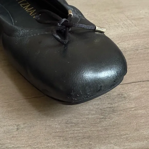 Stuart Weitzman Black Leather Square Toe Ballerina Flats