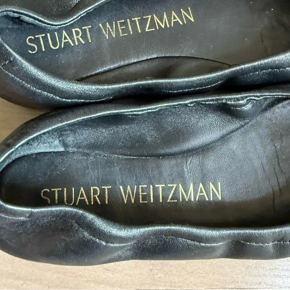 Stuart Weitzman Black Leather Square Toe Ballerina Flats