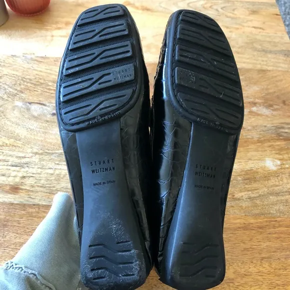 Stuart Weitzman Croc Embossed Black Leather Loafers Sz 7
