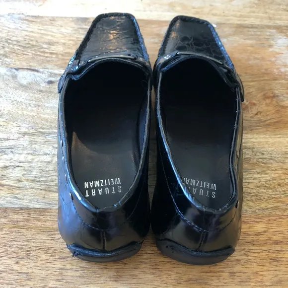 Stuart Weitzman Croc Embossed Black Leather Loafers Sz 7