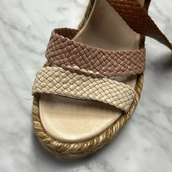 Stuart Weitzman Elsie Leather Colorblock Pattern Wedge Espadrilles Size 8