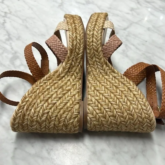 Stuart Weitzman Elsie Leather Colorblock Pattern Wedge Espadrilles Size 8