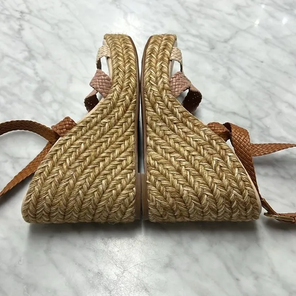 Stuart Weitzman Elsie Leather Colorblock Pattern Wedge Espadrilles Size 8