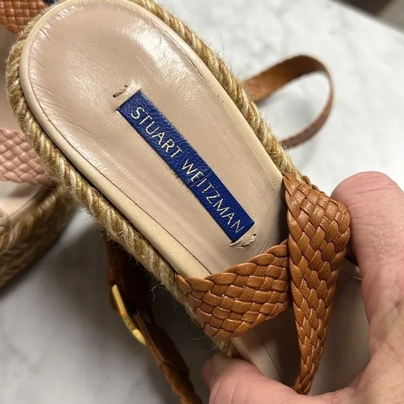 Stuart Weitzman Elsie Leather Colorblock Pattern Wedge Espadrilles Size 8