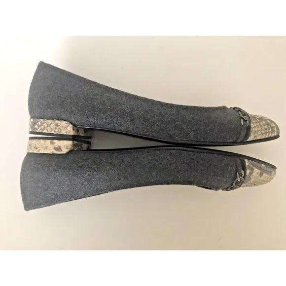 Stuart Weitzman Legacy Ballet Flats 9M Gray Wool Leather Snake Cap Toe