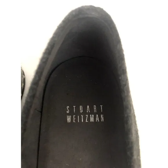 Stuart Weitzman Legacy Ballet Flats 9M Gray Wool Leather Snake Cap Toe