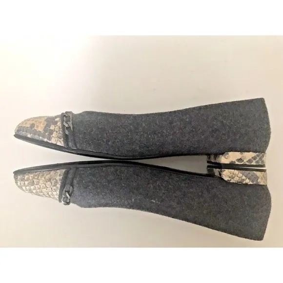 Stuart Weitzman Legacy Ballet Flats 9M Gray Wool Leather Snake Cap Toe