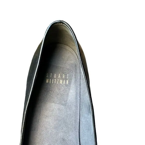 Stuart Weitzman Legacy Gold Chain Quilt Cap Toe Leather Flats Size 7.5