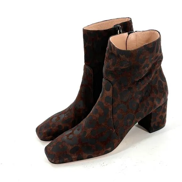 Stuart Weitzman Leopard Boots 5 NWOT Ankle Booties Zip Leather Brown Black