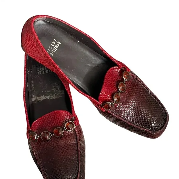 Stuart Weitzman Loafers Snake Skin Pattern Red Ombre bejewelled Sz 8M