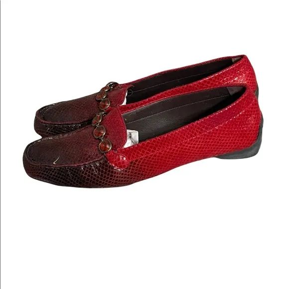 Stuart Weitzman Loafers Snake Skin Pattern Red Ombre bejewelled Sz 8M