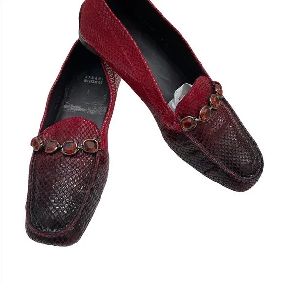 Stuart Weitzman Loafers Snake Skin Pattern Red Ombre bejewelled Sz 8M