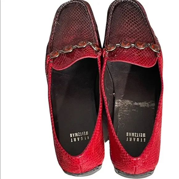 Stuart Weitzman Loafers Snake Skin Pattern Red Ombre bejewelled Sz 8M