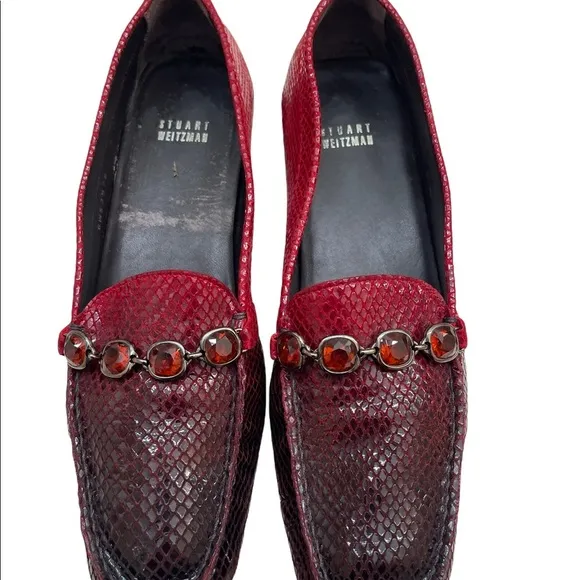 Stuart Weitzman Loafers Snake Skin Pattern Red Ombre bejewelled Sz 8M