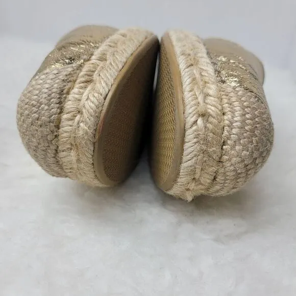 Stuart Weitzman Metallic Gold Leather Slip On Espadrilles Shoes Size 9