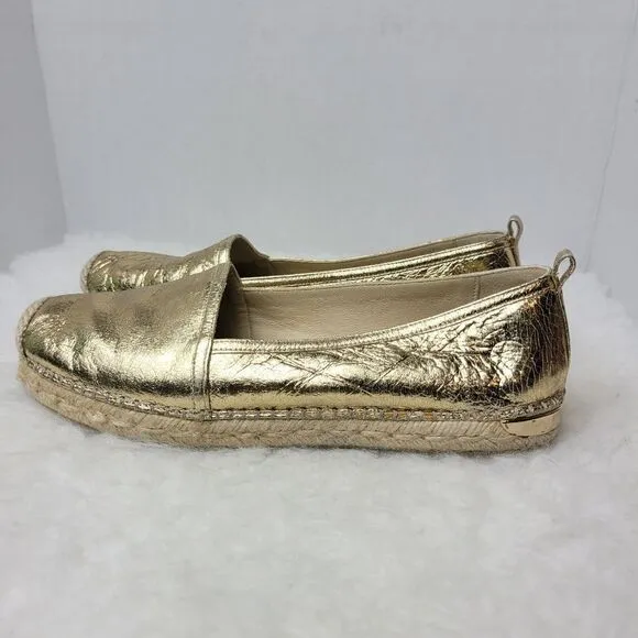 Stuart Weitzman Metallic Gold Leather Slip On Espadrilles Shoes Size 9