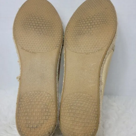 Stuart Weitzman Metallic Gold Leather Slip On Espadrilles Shoes Size 9