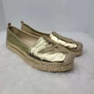 Stuart Weitzman Metallic Gold Leather Slip On Espadrilles Shoes Size 9