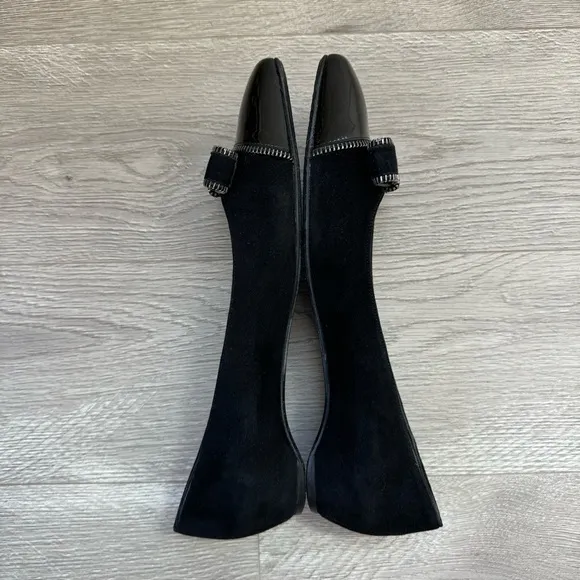 Stuart Weitzman Patent Leather and Suede Ballet  Bow Flats Black Sz 10.5 Narrow