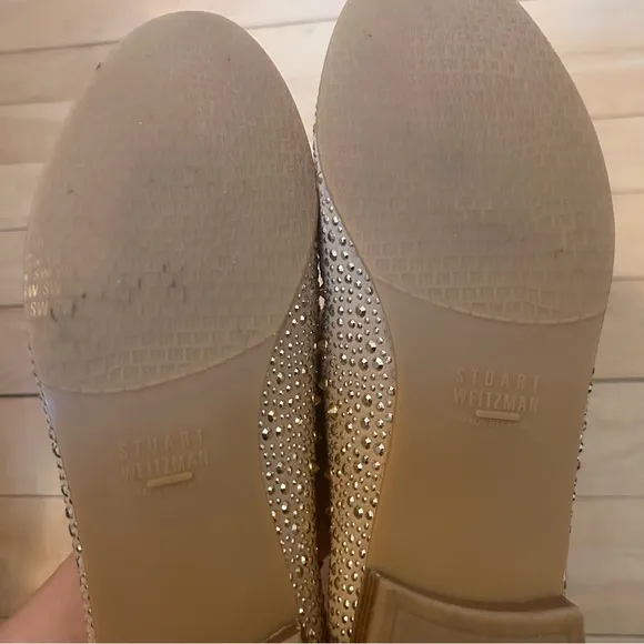 Stuart Weitzman SLIPBEADS TAN BEIGE SUEDE Studded Stud Rhinestone Loafer Flat 7M