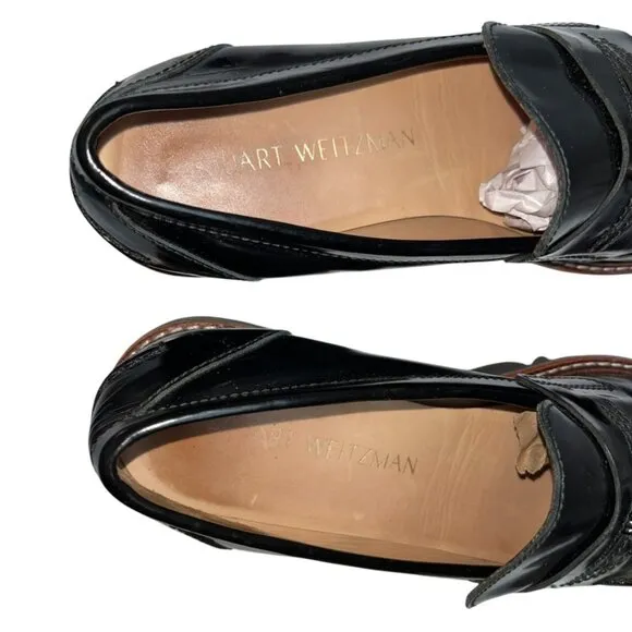 stuart weitzman STUNNING black lug sole tassel penny loafers 7 N