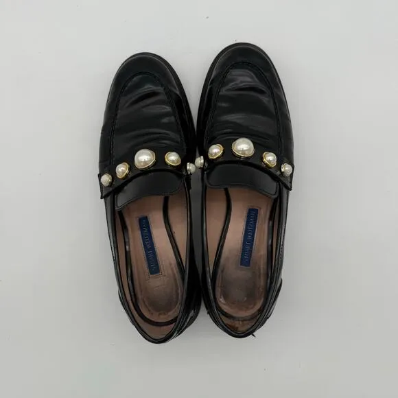 STUART WEITZMAN Suki Patent Pearly Slip On Loafers Black Preppy Academia 7.5