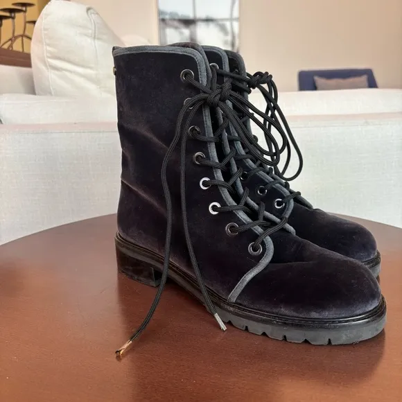 Stuart Weitzman Velvet Combat Boots, Size 9,5