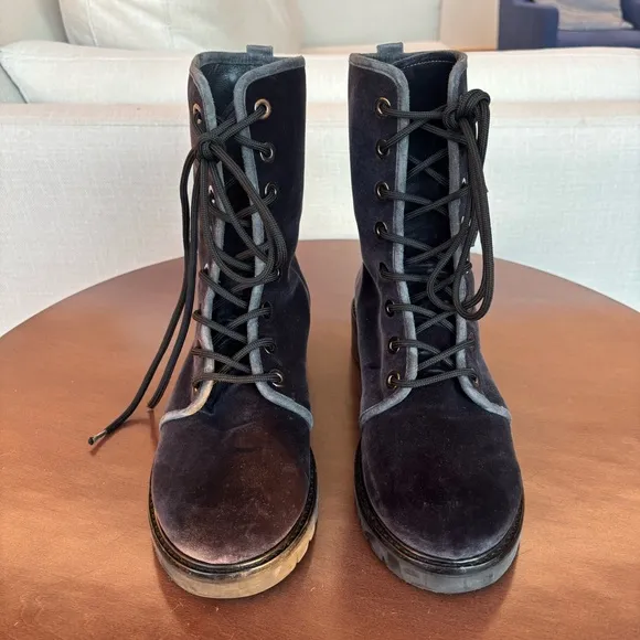 Stuart Weitzman Velvet Combat Boots, Size 9,5