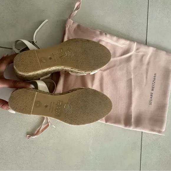 Stuart Weitzman White Espadrille Sandals with Bow