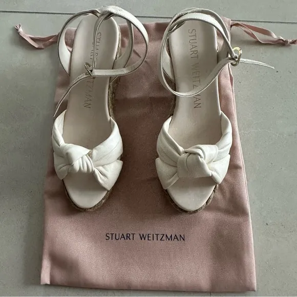Stuart Weitzman White Espadrille Sandals with Bow