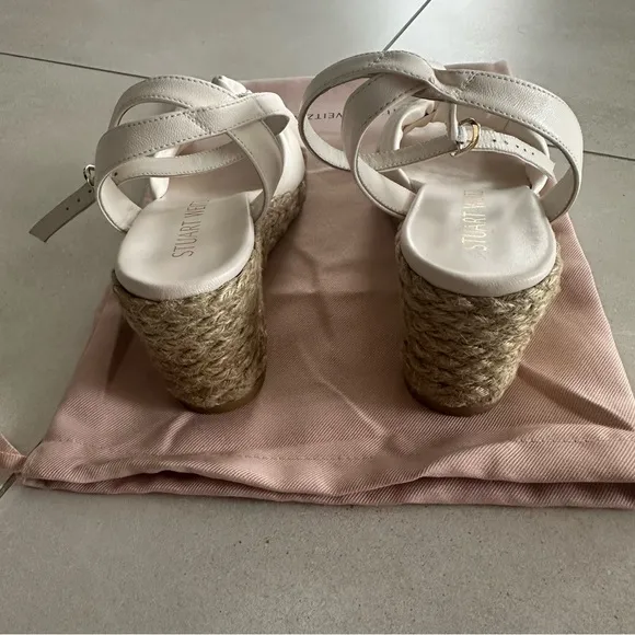 Stuart Weitzman White Espadrille Sandals with Bow