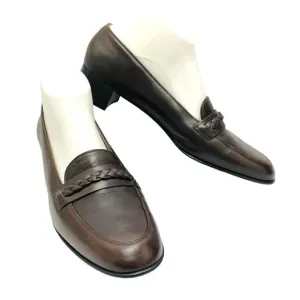 Stuart Weitzman Women's Braided Detail Brown Stacked Heel Slip-On Loafers 9.5