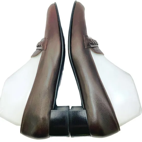Stuart Weitzman Women's Braided Detail Brown Stacked Heel Slip-On Loafers 9.5