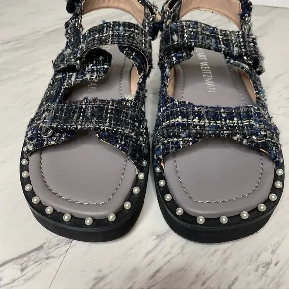Stuart Weitzman Zoe Lift Embellished Tweed Sandal 8B