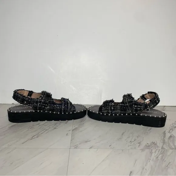 Stuart Weitzman Zoe Lift Embellished Tweed Sandal 8B