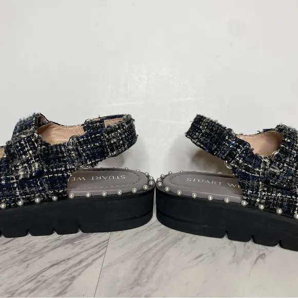Stuart Weitzman Zoe Lift Embellished Tweed Sandal 8B