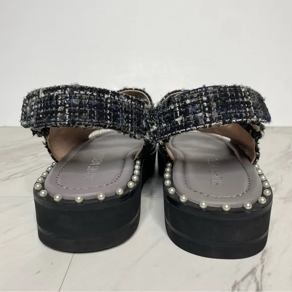 Stuart Weitzman Zoe Lift Embellished Tweed Sandal 8B