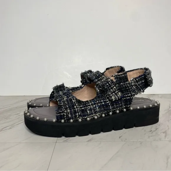 Stuart Weitzman Zoe Lift Embellished Tweed Sandal 8B