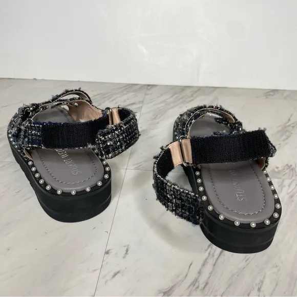Stuart Weitzman Zoe Lift Embellished Tweed Sandal 8B