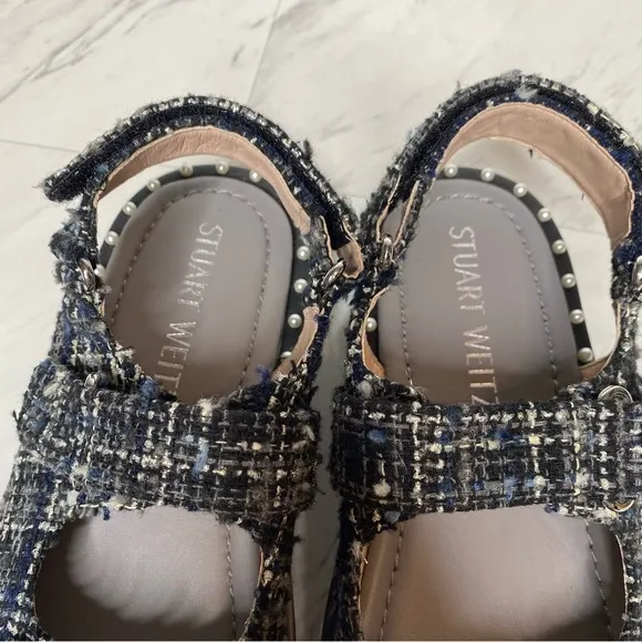 Stuart Weitzman Zoe Lift Embellished Tweed Sandal 8B