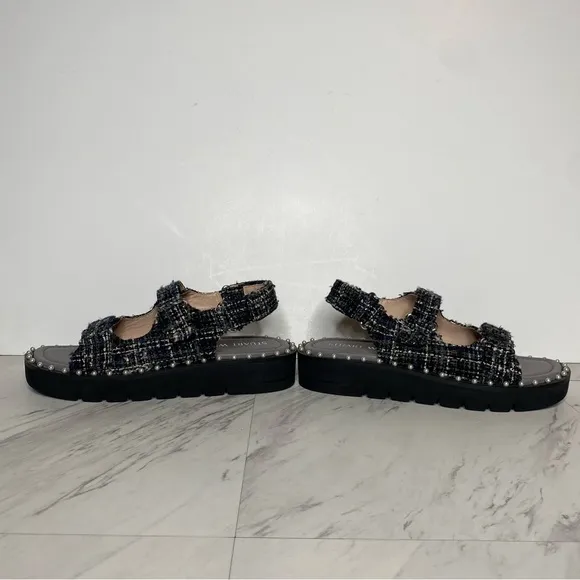 Stuart Weitzman Zoe Lift Embellished Tweed Sandal 8B