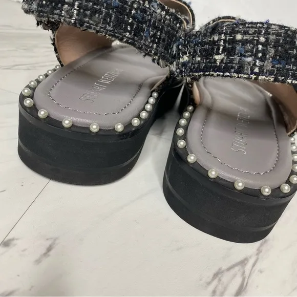 Stuart Weitzman Zoe Lift Embellished Tweed Sandal 8B