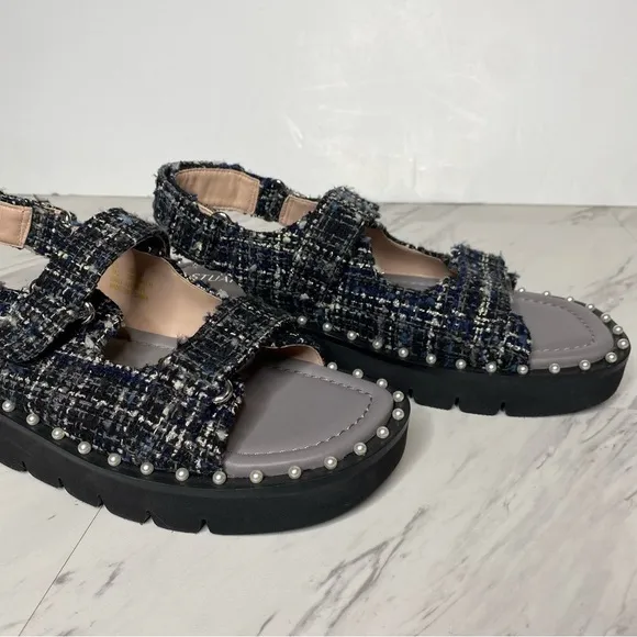 Stuart Weitzman Zoe Lift Embellished Tweed Sandal 8B