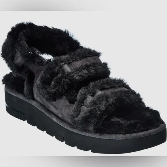 STUART WEITZMANZoe Lift Chill Faux Fur-Lined SuedeSlingback Sandals size 9.5