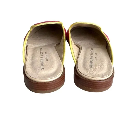 Stubbs &amp; Wootton Fuchsia Yellow Embroidered Royal Bow Flats Mules Women’s 8.5