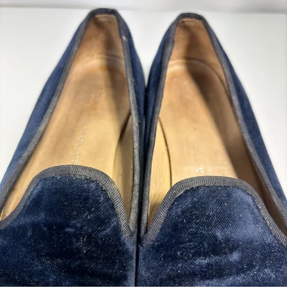 Stubbs &amp; Wootton Palm Beach Navy Blue Velvet Embroidered Fish Loafers Size 8 AA