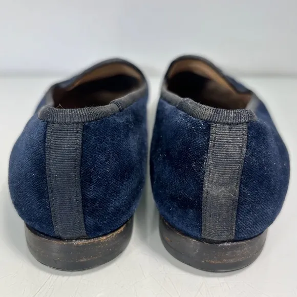 Stubbs &amp; Wootton Palm Beach Navy Blue Velvet Embroidered Fish Loafers Size 8 AA