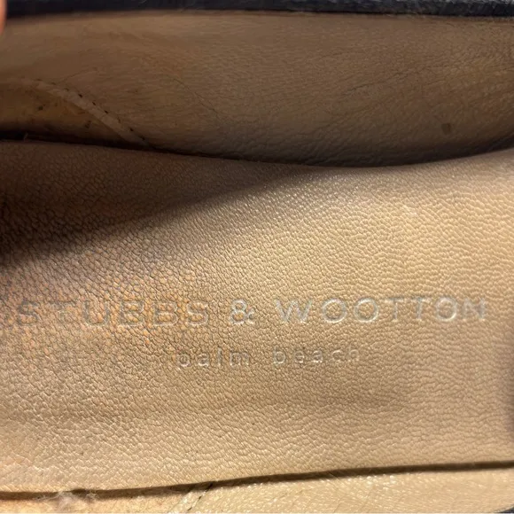 Stubbs &amp; Wootton Palm Beach Navy Blue Velvet Embroidered Fish Loafers Size 8 AA